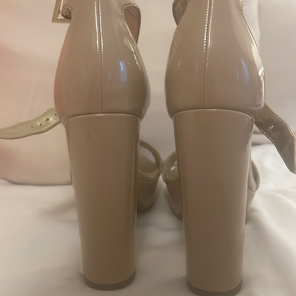 Guess Platform Patent Beige Sandal Heels with Charm - Picture 7 of 11